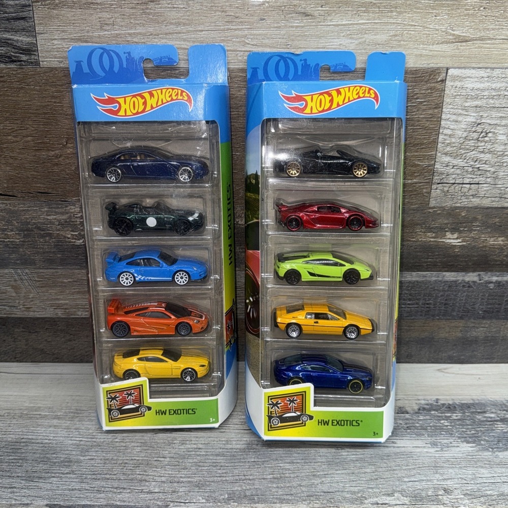 X2 Hot Wheels HW Exotics 5 Car Packs Lamborghini Porsche Pagani Lotus 1/64 Scale